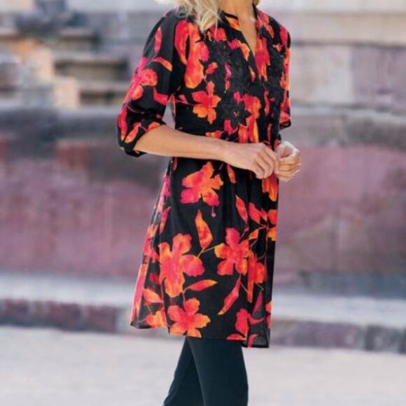 Soft Surrounding Hibiscus Tunic Pintuck Pleats Embroidery Small - Picture 3 of 8